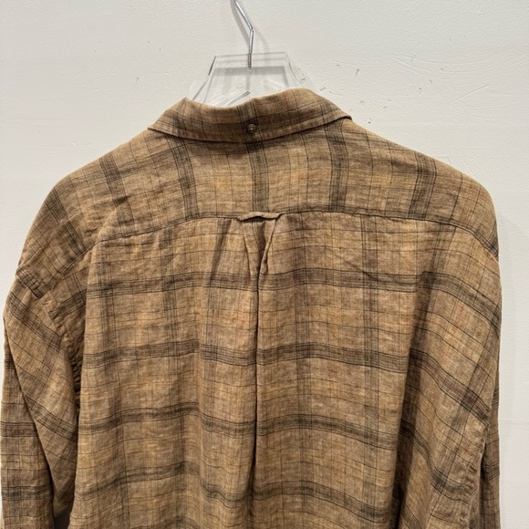 Faconnable Linen Long Sleeve Button Down Shirt Plaid Tan XXL Lagenlook - Picture 6 of 6